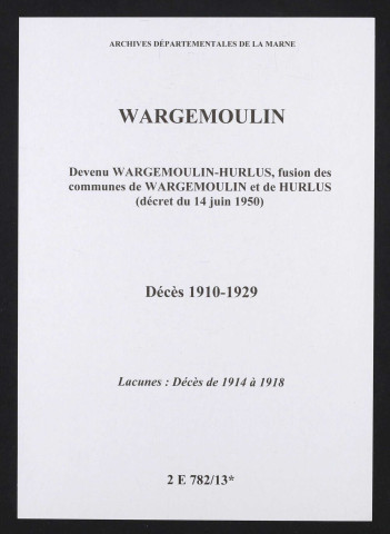 Wargemoulin. Décès 1910-1929