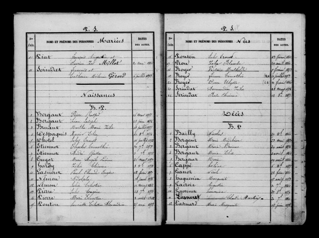 Saint-Utin. Tables décennales des naissances, mariages, décès. Mariages, naissances, décès 1853-1862