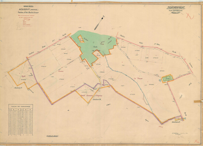 Aougny (51013). Section XU échelle 1/2000, plan remembré pour 1957, plan régulier (papier).