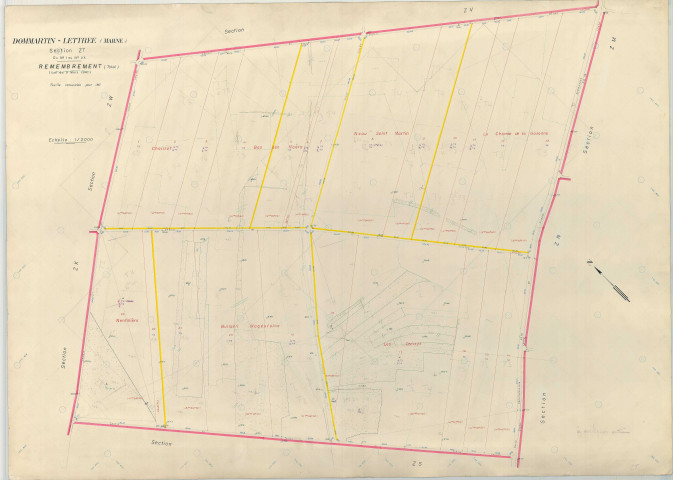 Dommartin-Lettrée (51212). Section ZT échelle 1/2000, plan remembré pour 1967, plan régulier (papier armé)