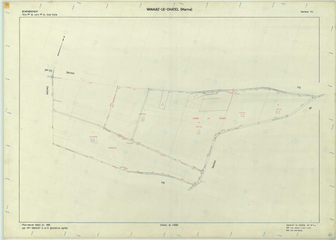 Vanault-le-Châtel (51589). Section YC échelle 1/2000, plan remembré pour 1965, plan régulier (papier armé)