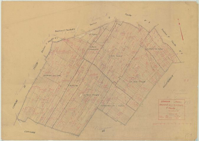 Germinon (51268). Section F1 échelle 1/2500, plan mis à jour pour 1938, plan non régulier (papier)