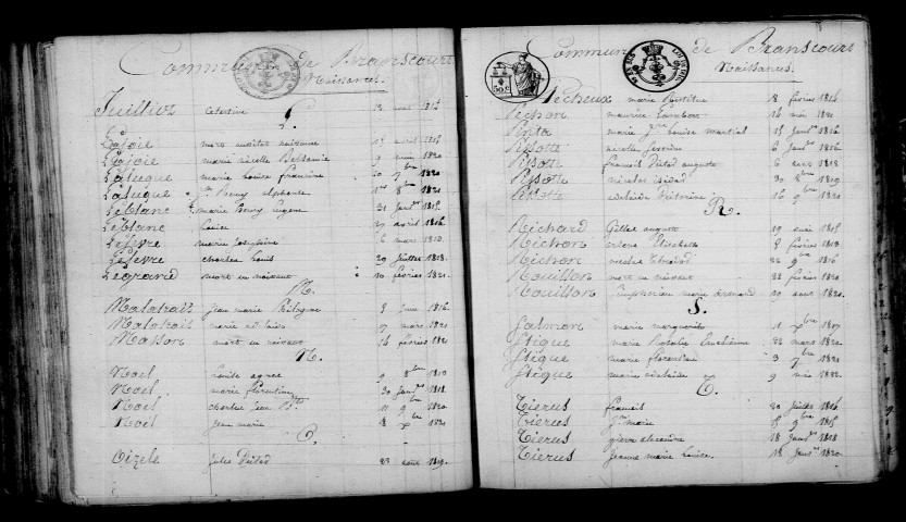 Branscourt. Table décennale 1813-1822