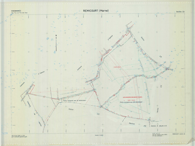 Remicourt (51456). Section ZA échelle 1/2000, plan remembré pour 1978, plan régulier (calque)
