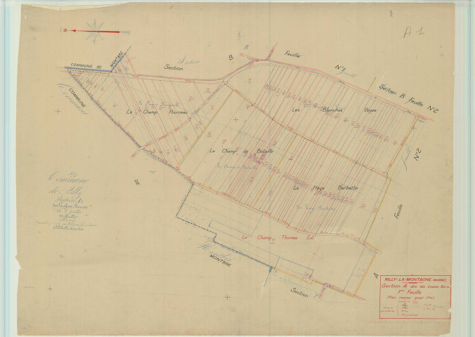 Rilly-la-Montagne (51461). Section A1 échelle 1/1250, plan mis à jour pour 1940, plan non régulier (papier).