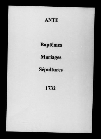 Ante. Baptêmes, mariages, sépultures 1725-1792