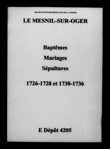 Mesnil-sur-Oger (Le). Baptêmes, mariages, sépultures 1726-1736
