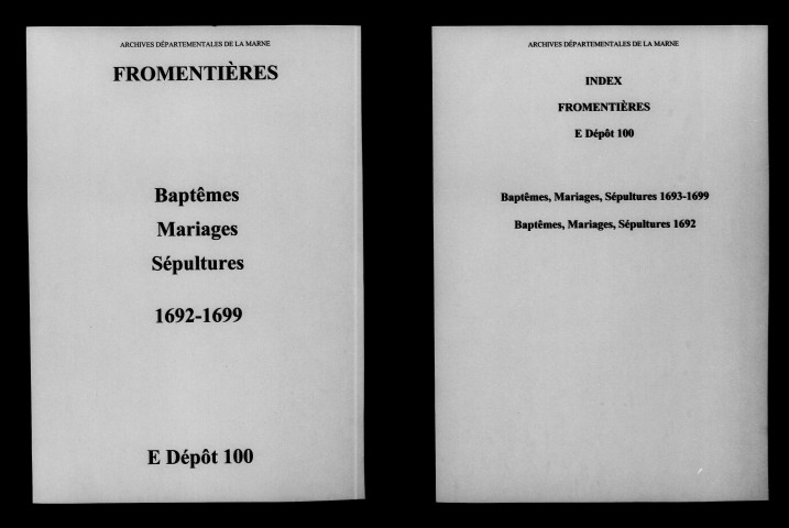 Fromentières. Baptêmes, mariages, sépultures 1692-1699