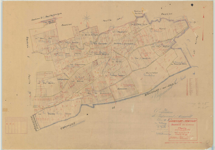 Jussecourt-Minecourt (51311). Section E1 échelle 1/12500, plan mis à jour pour 1940, plan non régulier (papier)