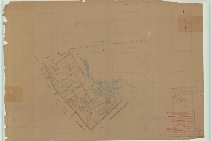 Faux-Vésigneul (51244). Fontaine-sur-Coole (51257). Section C1 échelle 1/2500, plan mis à jour pour 1935, plan non régulier (calque)