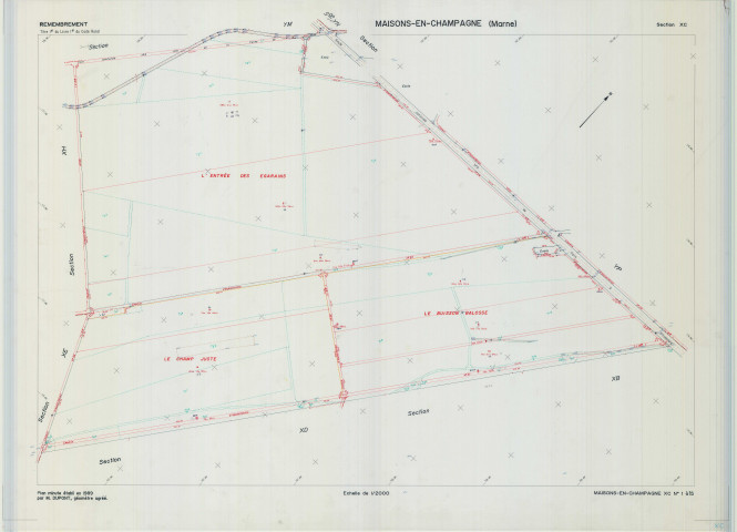 Maisons-en-Champagne (51340). Section XC échelle 1/2000, plan remembré pour 1989, plan régulier (calque)