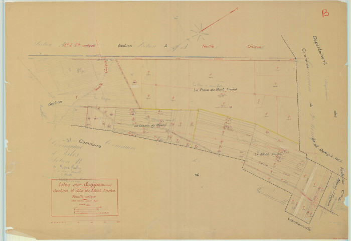 Isles-sur-Suippe (51299). Section B échelle 1/2500, plan mis à jour pour 1953, plan non régulier (papier).