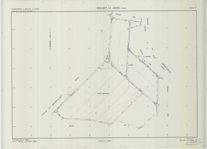 Broussy-le-Grand (51090). Section ZT échelle 1/2000, plan remembré pour 01/01/1984, plan régulier de qualité P5 (calque)