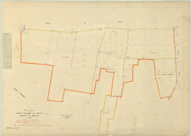 Saint-Hilaire-le-Petit (51487). Section W2 échelle 1/2000, plan mis à jour pour 1957, plan non régulier (papier).