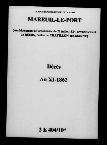 Mareuil-le-Port. Décès an XI-1862