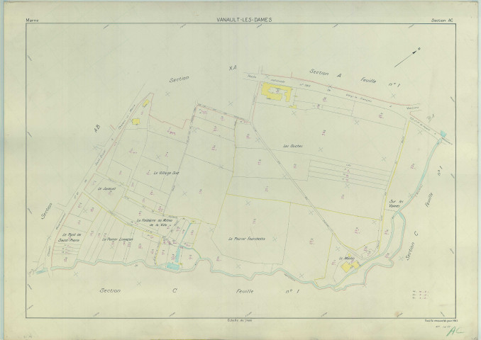 Vanault-les-Dames (51590). Section AC échelle 1/1000, plan renouvelé pour 1961, plan régulier (papier armé)