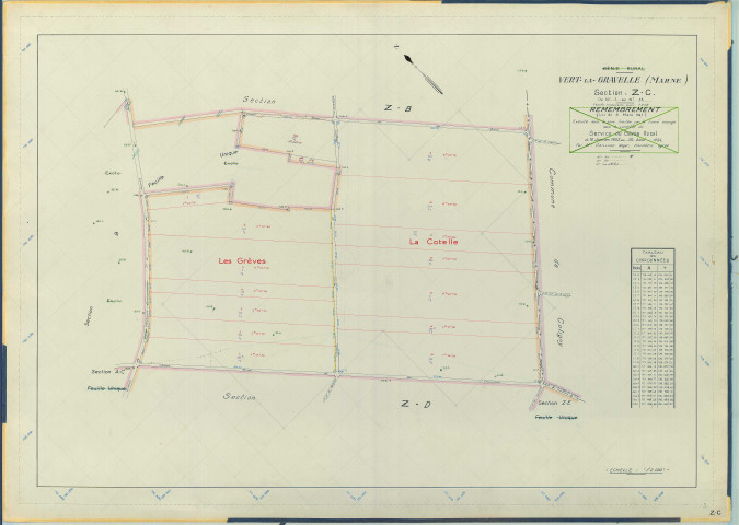 Vert-Toulon (51611). Section ZC échelle 1/2000, plan remembré pour 1954, plan régulier (papier armé)
