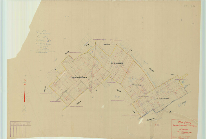 Val-de-Vesle (51571). Section B3 échelle 1/2500, plan mis à jour pour 1943, ancienne commune de Wez (51661), plan non régulier (papier).