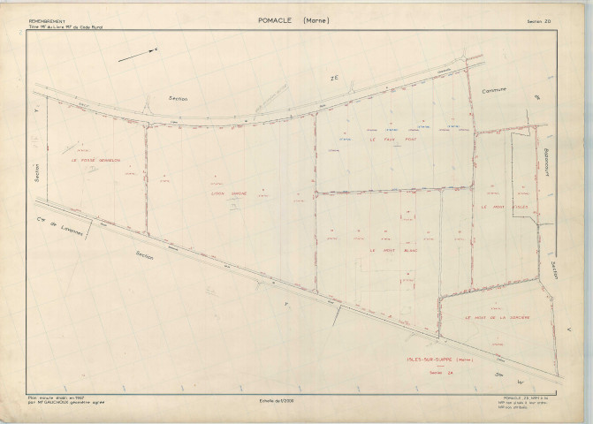 Pomacle (51439). Section ZD 1 échelle 1/2000, plan remembré pour 1973, plan régulier (papier armé).