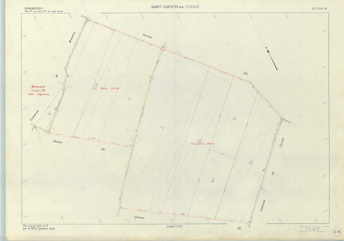 Saint-Quentin-sur-Coole (51512). Section ZB échelle 1/2000, plan remembré pour 1983 (extension Breuvery-sur-Coole ZK), plan régulier (papier armé)