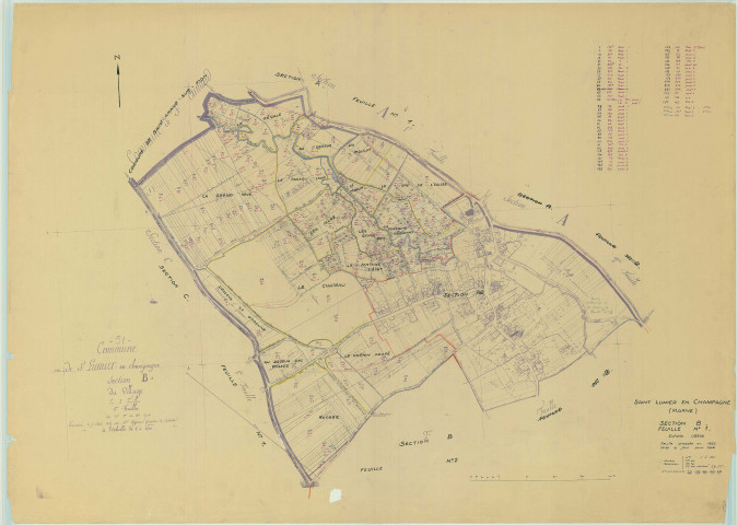 Saint-Lumier-en-Champagne (51496). Section B1 échelle 1/2500, plan mis à jour pour 1958, plan non régulier (papier)