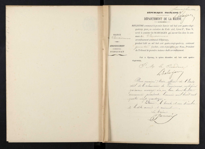 Vauciennes. Mariages 1893-1929