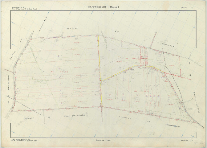 Maffrécourt (51336). Section ZD échelle 1/2000, plan remembré pour 1969, plan régulier (papier armé)