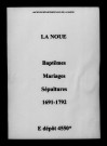 Noue (La). Baptêmes, mariages, sépultures 1691-1792
