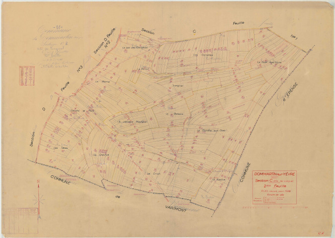 Dommartin-Varimont (51214). Section C2 1 échelle 1/2500, plan révisé pour 1938, plan non régulier (papier)