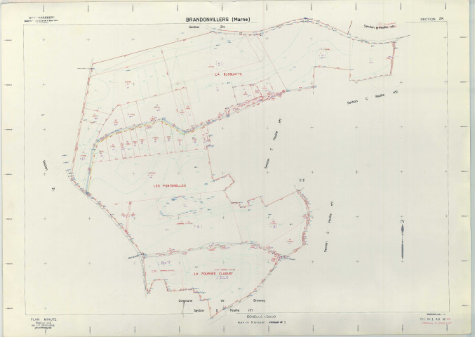 Brandonvillers (51080). Section ZK échelle 1/2000, plan remembré pour 1984 (extension sur Drosnay section D1), plan régulier (papier armé)