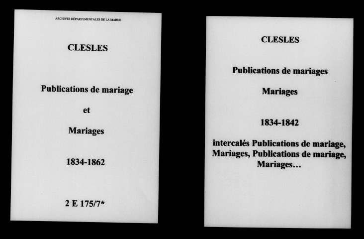 Clesles. Publications de mariage, mariages 1834-1862