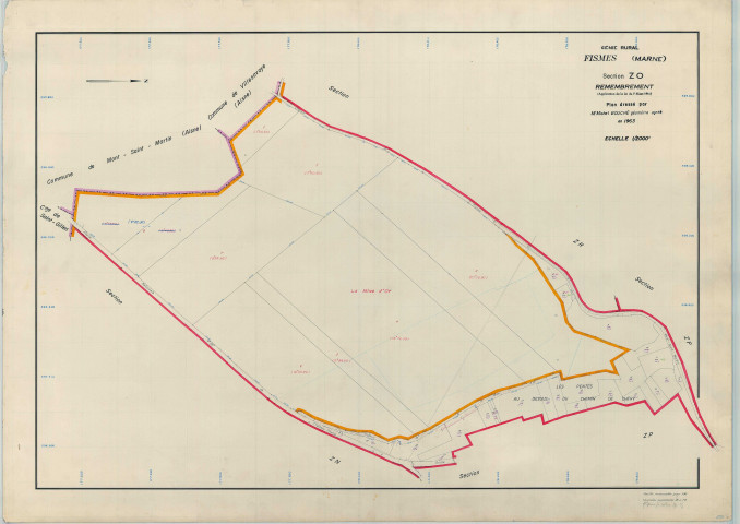 Fismes (51250). Section ZO échelle 1/2000, plan renouvelé pour 1966, plan régulier (papier armé).