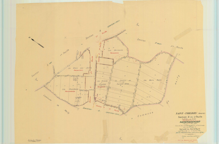 Saint-Thierry (51518). Section Z2 échelle 1/2000, plan remembré pour 1955, plan régulier (papier).