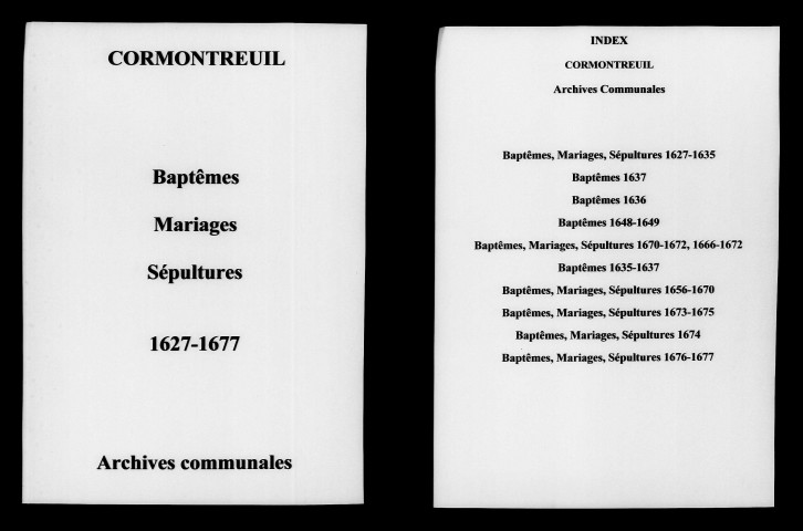 Cormontreuil. Baptêmes, mariages, sépultures 1627-1677