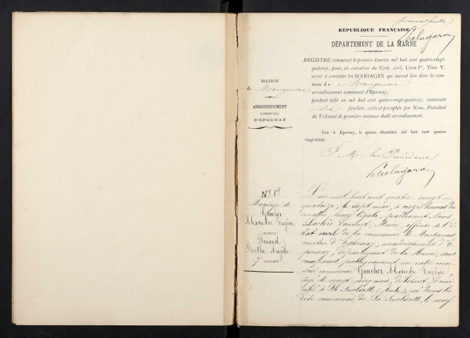 Montgenost. Mariages 1893-1927