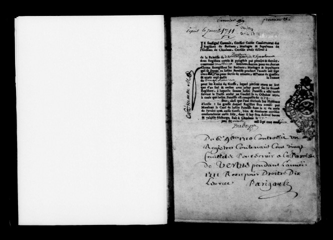 Vertus. Baptêmes, mariages, sépultures 1711