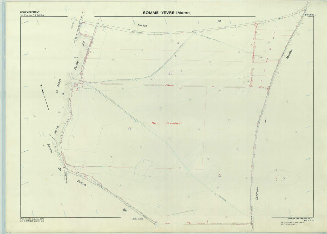 Somme-Yèvre (51549). Section ZL échelle 1/2000, plan remembré pour 1970, plan régulier (papier armé)