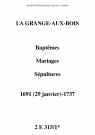 Sainte-Menehould. Grange-aux-Bois (La). Baptêmes, mariages, sépultures 1691-1737