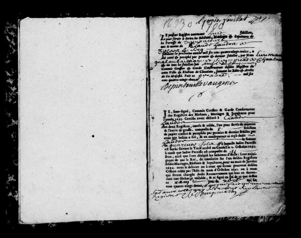 Vernancourt. Baptêmes, mariages, sépultures 1693-1705