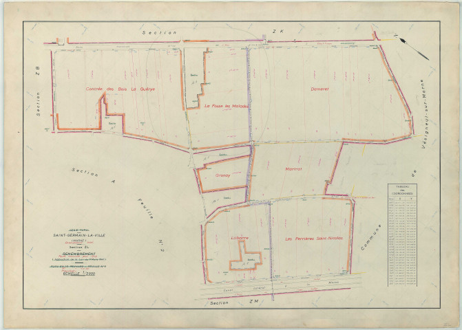 Saint-Germain-la-Ville (51482). Section ZL échelle 1/2000, plan remembré pour 1959, plan régulier (papier armé)