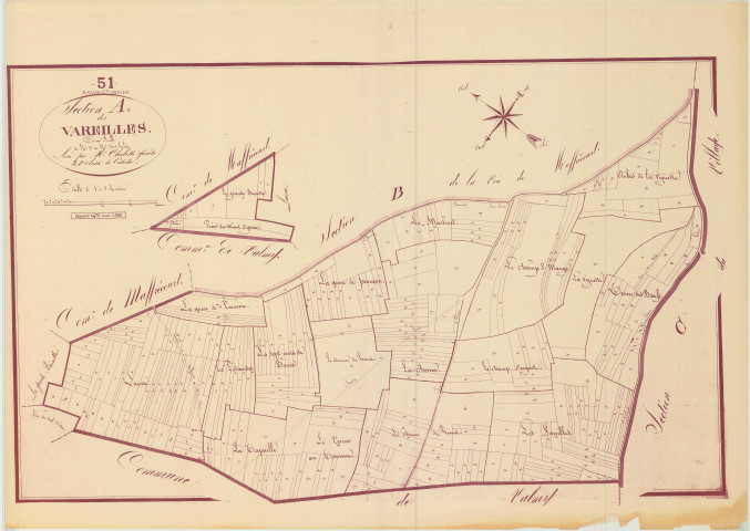 Braux-Sainte-Cohière (51082). Section A échelle 1/2500, plan napoléonien sans date (copie du plan napoléonien), plan non régulier (papier)