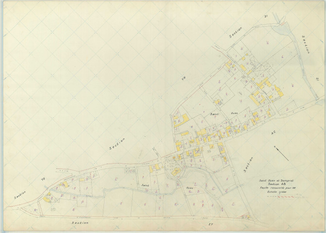 Saint-Ouen-Domprot (51508). Section AB échelle 1/1000, plan renouvelé pour 1976, plan régulier (papier armé)