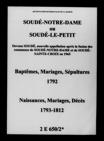Soudé-Notre-Dame. Naissances, mariages, décès 1792-1812