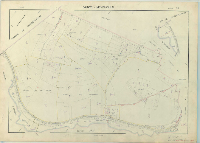 Sainte-Menehould (51507). Section AO échelle 1/2000, plan renouvelé pour 1966, plan régulier (papier armé)