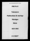Prunay. Naissances, publications de mariage, mariages, décès 1833-1842