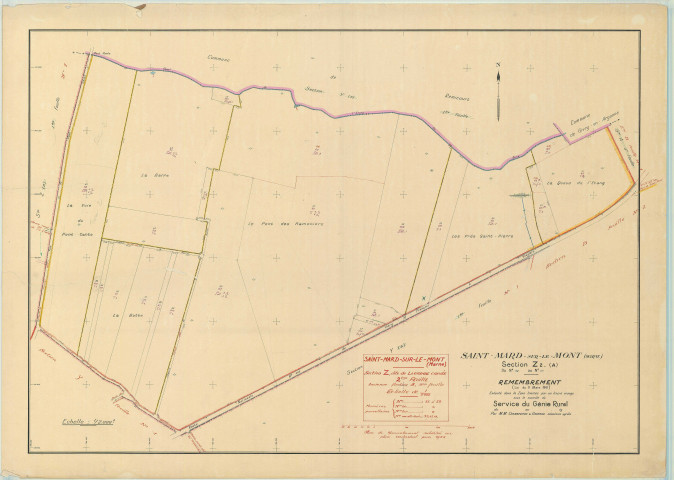 Saint-Mard-sur-le-Mont (51500). Section Z2 échelle 1/2000, plan remembré pour 1953, plan régulier (papier)