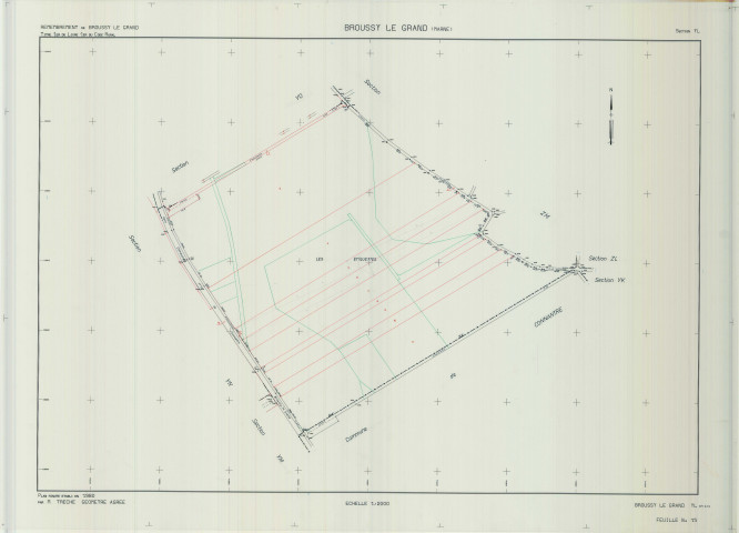 Broussy-le-Grand (51090). Section YL échelle 1/2000, plan remembré pour 01/01/1980, plan régulier de qualité P5 (calque)