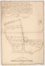 Plan et carte figuratiffe des pièces de terres et bois situés sur le terroir de La Neuville en bannoix lieudit "La Ferme de Thierache, par Jacques Dolizy, 1739.