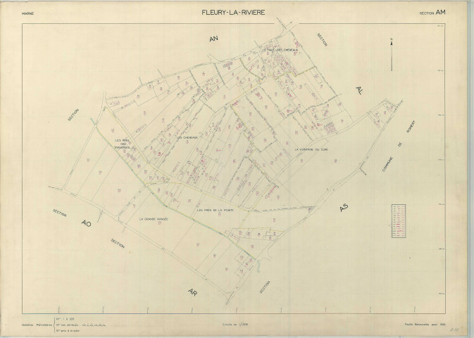 Fleury-la-Rivière (51252). Section AM échelle 1/1000, plan renouvelé pour 01/01/1965, régulier avant 20/03/1980 (papier armé)