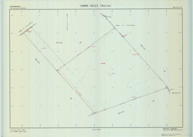 Somme-Vesle (51548). Section YE échelle 1/2000, plan remembré pour 1989, plan régulier (calque)